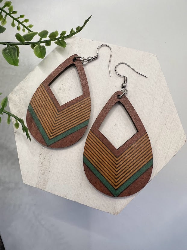 Sophisticated Wood Earrings With Turquoise Accent