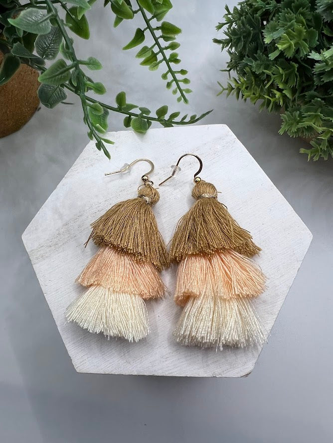 Colorful And Chic Timeless Tassel Earrings With Gold Accents - 6 Color Combo Options