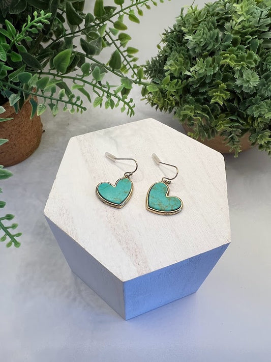 Playful Turquoise Gold Heart Earrings