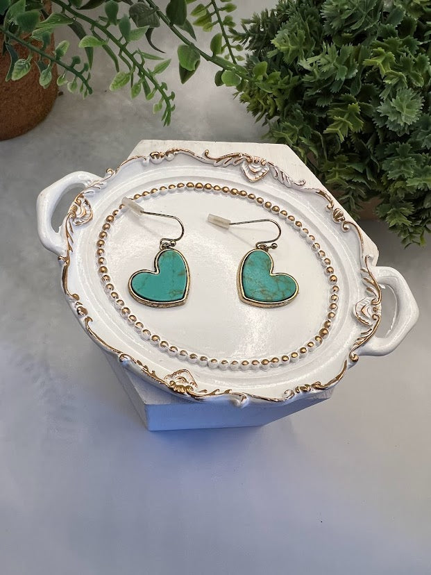 Playful Turquoise Gold Heart Earrings