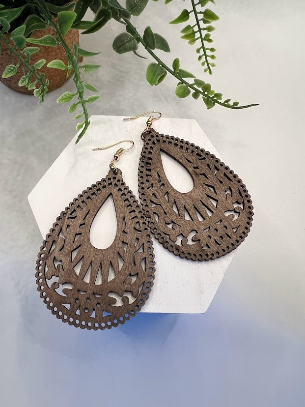 Stunning Wooden Teardrop Earrings