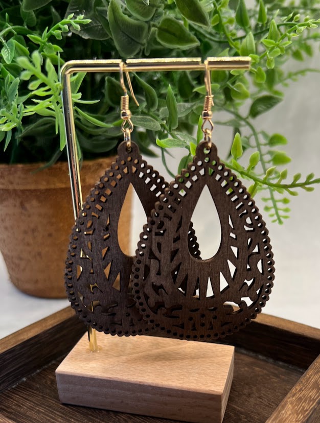 Stunning Wooden Teardrop Earrings