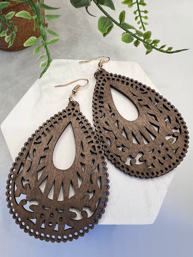 Stunning Wooden Teardrop Earrings